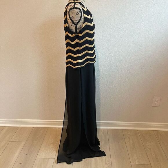 Vintage Sheri Martin Jumpsuit 16 Black Gold Classy Chevron‎ Formal Event - Picture 4 of 16